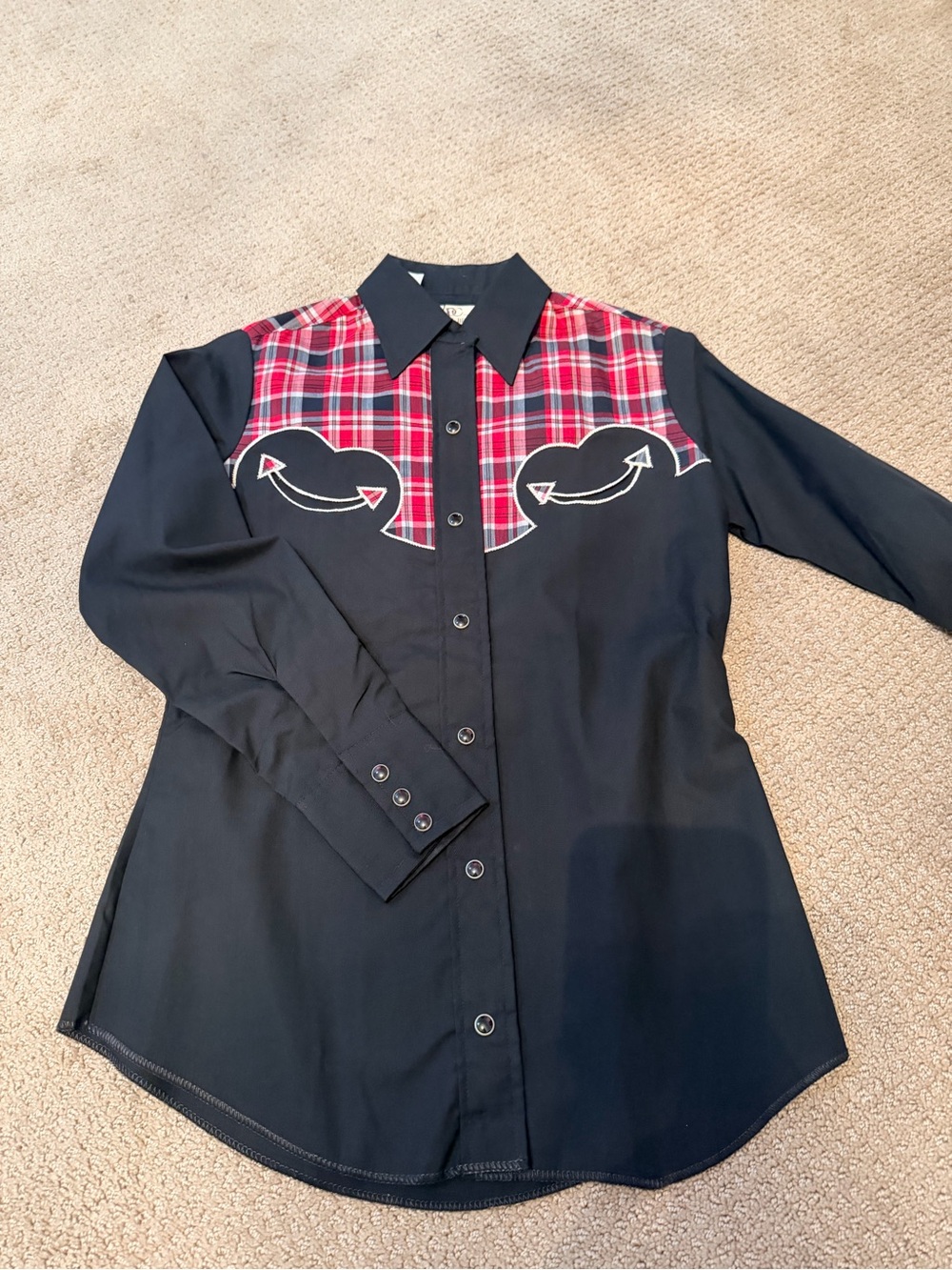Vintage Deadstock Western Shirt with Red Plaid Yoke and Pearl Snaps